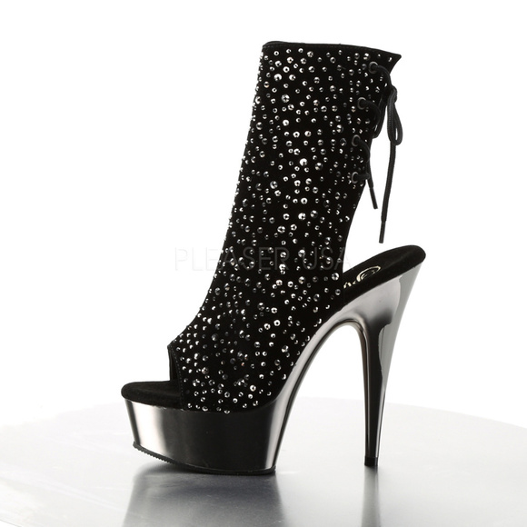 Velvet Rhinestone Lace Up High Heel Ankle Boots